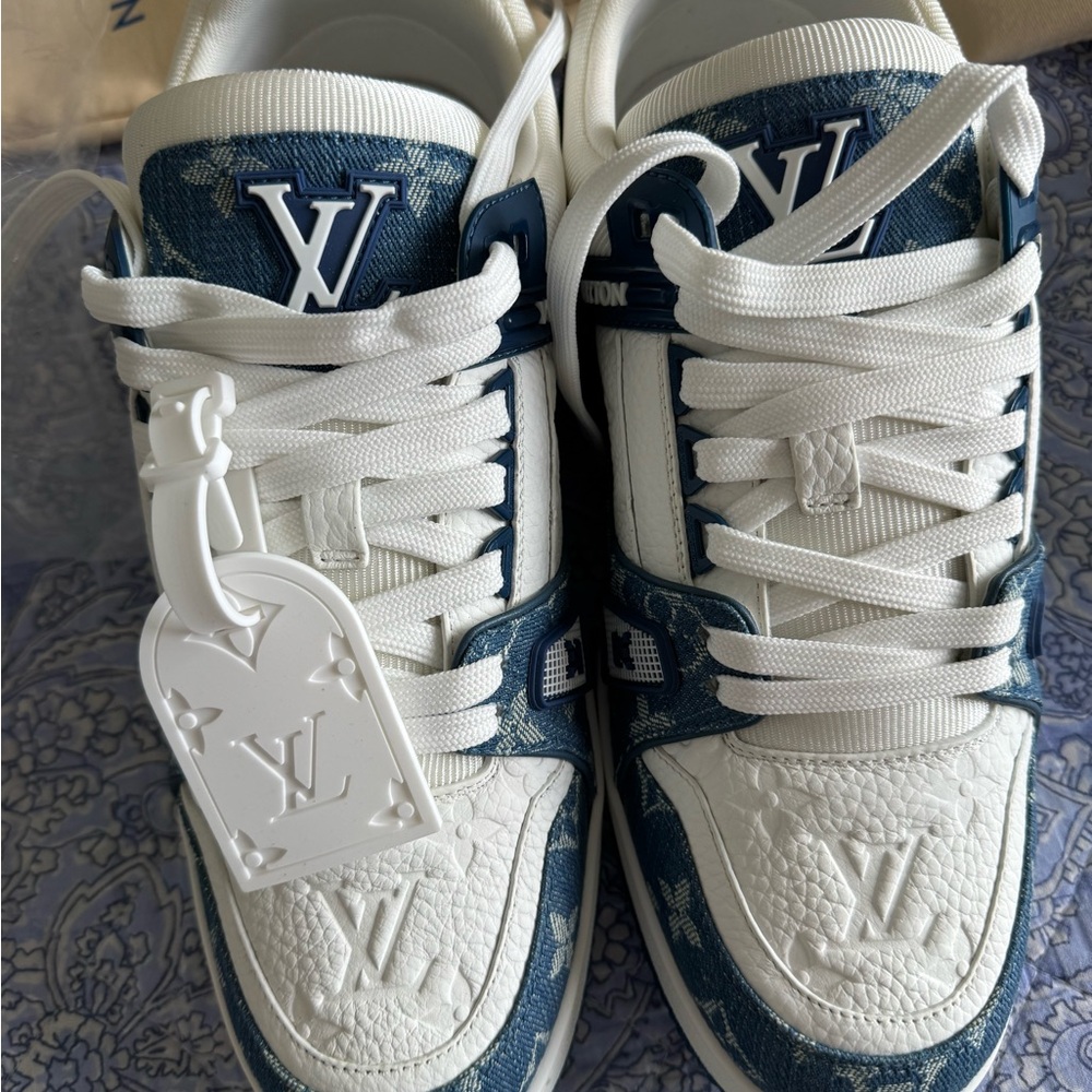 Louis Vuitton Monogram White and Navy Sneakers